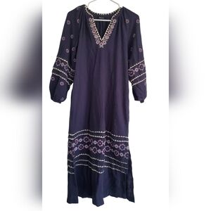 Madewell Navy Embroidered Boho Midi  Dress, Size Xs